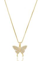 Colar Eliza Veneziana Com Pingente Borboleta Cravejada Zircônia Cristal banhado em ouro 18k