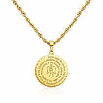 Colar Elo Baiano com Pingente Anjo da Guarda Banhado em Ouro18k Colar Elo Baiano com Pingente Anjo da Guarda Banhado em Ouro18k