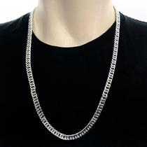 Colar Elo Duplo Masculino 7mm Aço Inox Legitimo Prata 70cm