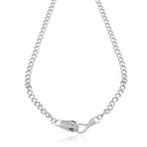 Colar Elo Grumet com Serpente Cravejada com Zircônias Folheado Ródio Branco Colar Elo Grumet com Serpente Cravejada com Zircônias Folheado Ródio Branco