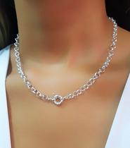 Colar Elo Português 0.6 cm com Fecho Bóia Banhado a Prata