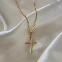 Colar elo português 45cm pingente cruz 18mm - Banhado em ouro 18k Colar elo português 45cm pingente cruz 18mm - Banhado em ouro 18k