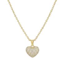 Colar Elo Português com Coração Micro Zircônia Cristal Banhado a Ouro