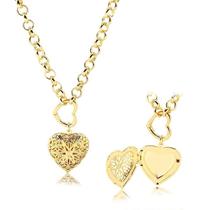 Colar elo portugues com fecho coração e relicario 40 cm