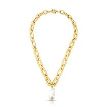 Colar elos lisos com pingente de pérola barroca banhado a ouro - 50 cm