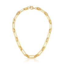 Colar elos retangulares intercalados lisos banhado a ouro 40cm