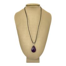 Colar Em Couro Grego E Prata Ametista Em Gota - P. Vecchio Colar Em Couro Grego E Prata Ametista Em Gota - P. Vecchio