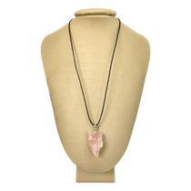 Colar em Couro Grego e Prata Quartzo Rosa Bruto - P. Vecchio