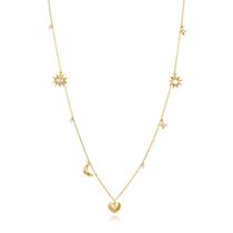 Colar em Ouro 18k Sol, Estrela e Coração com Topázios Brancos - AU10071