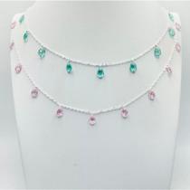 Colar em prata 925 correntinha lisa lap 12 pedras gotas 4x6mm - inspiração pandora