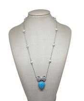 Colar em prata 925 de laço com pérolas turquesa e zircônias