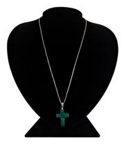 Colar em Prata 925 Elo Veneziano com Cruz em Quartzo Verde Colar em Prata 925 Elo Veneziano com Cruz em Quartzo Verde