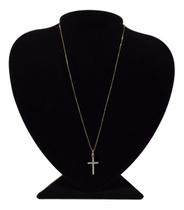 Colar em Prata Banhado Ouro Veneziano 50cm Cruz Cravejada