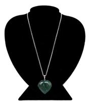Colar em Prata Elo Português 45cm Quartzo Verde em Coração