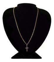 Colar em Prata + Ouro Elo Grumet 45cm Cruz Cravejada Colar em Prata + Ouro Elo Grumet 45cm Cruz Cravejada