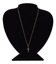 Colar Em Prata + Ouro Elo Singapura 45Cm Cruz Cravejada