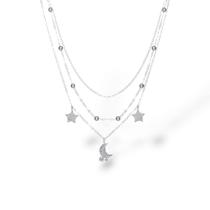 Colar em prata Triple Star Crescent Moon Zircons Colar em prata Triple Star Crescent Moon Zircons