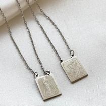 Colar Escapilário Aço Inox 70cm placa Nossa Senhora e São Jorge