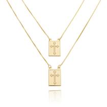 Colar Escapulário Cruz medalha pequena. Banhado a ouro 18k.