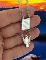 Colar Escapulário Fé e Proteção Anjinho e Oração do Anjo da Guarda