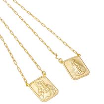 Colar Escapulário Jesus e Nossa Senhora Folheado em Ouro 18K SoftJoias