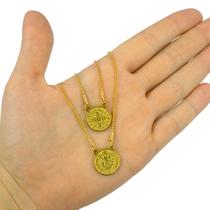 Colar Escapulário Medalha de São Bento Aço Inox Dourado