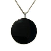 Colar Espelho Negro de Obsidiana com Corrente em Aço Inox Colar Espelho Negro de Obsidiana com Corrente em Aço Inox