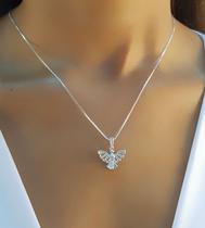 Colar Espirito Santo Micro Zircônia Cristal Banhado a Prata