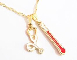 Colar Esteto Enfermagem Termômetro Folheado 18k