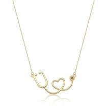 Colar estetoscópio com ponto esmeralda banhado a ouro 45cm