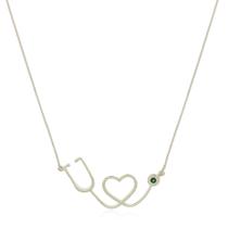 Colar Estetoscópio Em Prata 925 Curso Enfermagem Pedra Verde