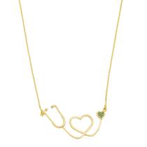 Colar Estetoscópio Enfermagem Coração Pedra Verde Luxo Semi Joias Colar Estetoscópio Enfermagem Coração Pedra Verde Luxo Semi Joias