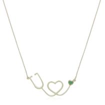 Colar Estetoscópio Enfermagem Medicina Coração Verde prata 925 Colar Estetoscópio Enfermagem Medicina Coração Verde prata 925