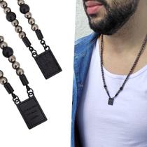 Colar Estilo Terço Escapulário Masculino Tag Cruz Black Livrai Nos do Mal