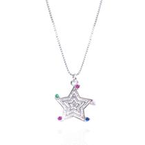 Colar estrela c/ pedras coloridas ródio branco