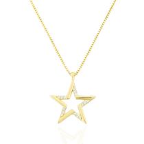 Colar Estrela Vazada Com Zircônias Cristais Banhado a Ouro Colar Estrela Vazada Com Zircônias Cristais Banhado a Ouro