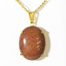 Colar Extra Cabochao Pedra do Sol Gold Stone Garra Dourado