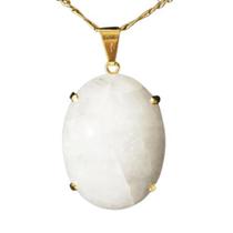 Colar Extra Cabochao Pedra Quartzo Leitoso Garra Dourado