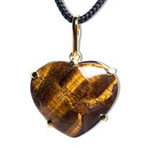 Colar Extra Coração Pedra Olho de Tigre Garra Dourado Colar Extra Coração Pedra Olho de Tigre Garra Dourado