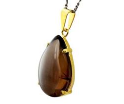 Colar Extra Gota Pedra Fume Natural Montagem Garra Dourado Colar Extra Gota Pedra Fume Natural Montagem Garra Dourado