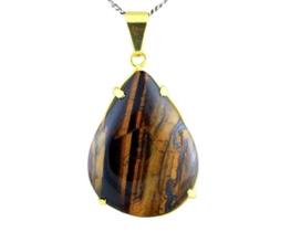 Colar Extra Gota Pedra Olho de Tigre Montagem Garra Dourado Colar Extra Gota Pedra Olho de Tigre Montagem Garra Dourado