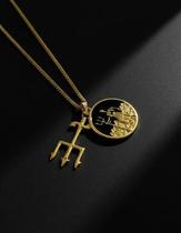 Colar Exú Medalha e Pingente Tridente Orixá banho dourado Colar Exú Medalha e Pingente Tridente Orixá banho dourado