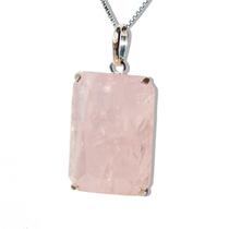 Colar Facetado Pedra Quartzo Rosa Prata 950 Garra Reforçado