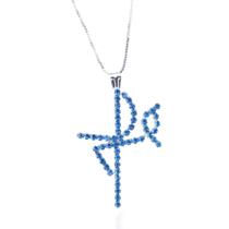 Colar fe cravejado azul ródio branco