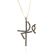 Colar fé cravejado preto banhado a ouro 18k