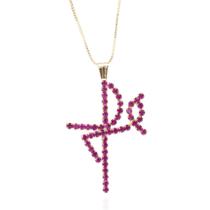 Colar fé cravejado vinho banhado a ouro 18k