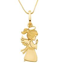 Colar Feminino 40cm Cordão Veneziana Ouro 18k Pingente Anjo - DR Joias