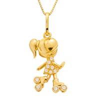 Colar Feminino 40cm De Ouro 18k Pingente Menina De Patins Colar Feminino 40cm De Ouro 18k Pingente Menina De Patins