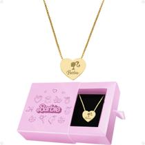 Colar Feminino aço dourado + pingente coração Barbie + caixa presente Qualidade Premium moda social