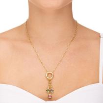 Colar Feminino Aro com Pingentes Cristais Banhado a Ouro 18K Colar Feminino Aro com Pingentes Cristais Banhado a Ouro 18K